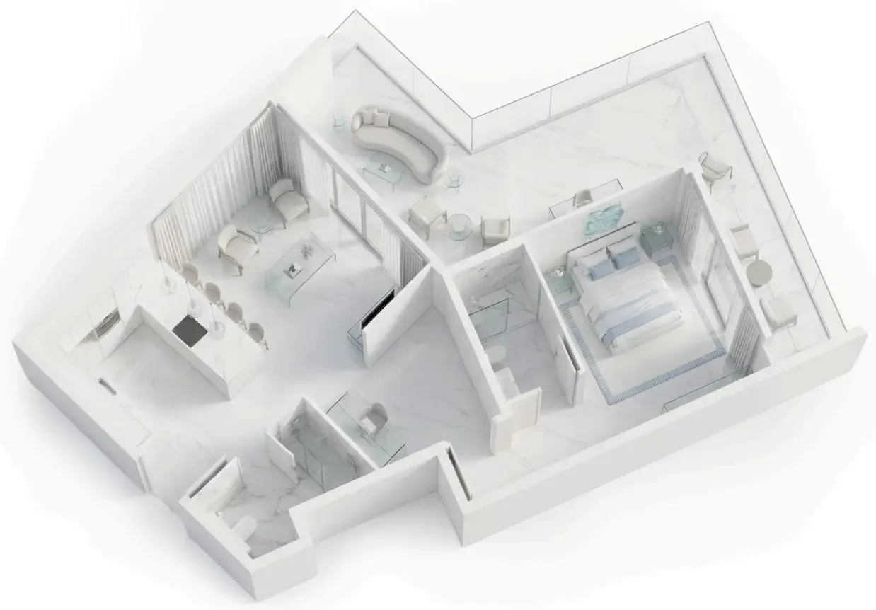 Ice Beach 1 bed floor plan, 1,016 sqft