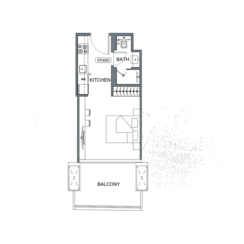 Binghatti Etherea Studio floor plan, 417 – 422 sqft