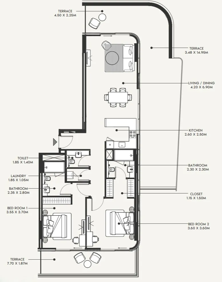 Azizi Amir 2 bed floor plan, 1,999 sqft