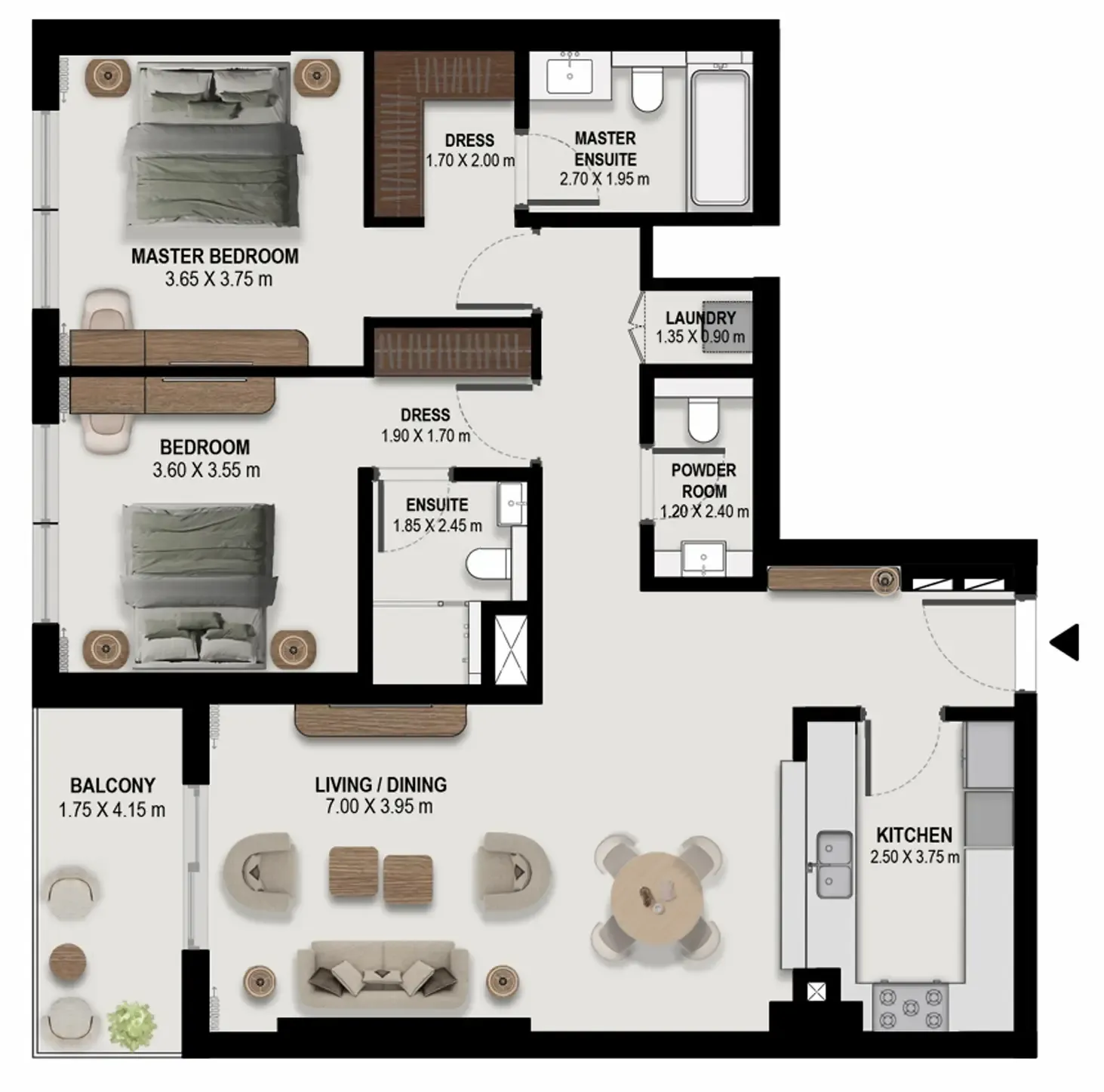 Boulevard Park at Wasl Gate 2 bed floor plan, 1,291 sqft