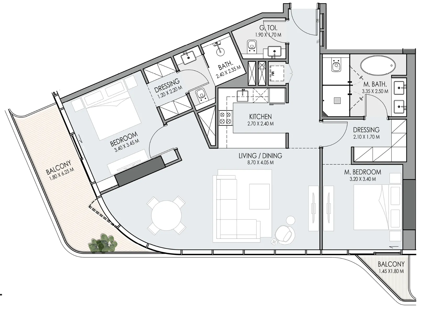 Do Hotels and Residences 2 bed floor plan, 1,282 sqft