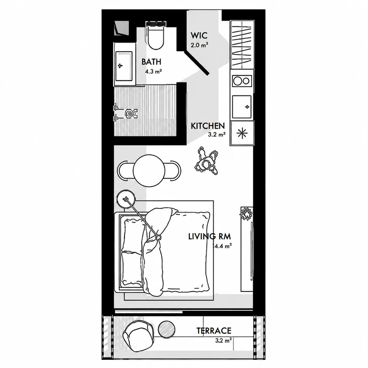 OceaniQ Nusa Penida 1 bed floor plan, 269 – 343 sqft
