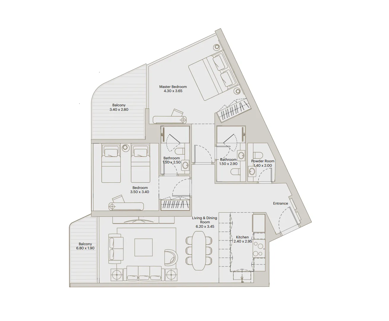 Eleve 2 bed floor plan, 1,169 sqft