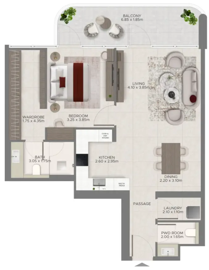 Ramada Residences by Wyndham at Dubai Islands 1 bed floor plan, 972 sqft