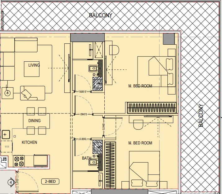 Binghatti Ivory 2 bed floor plan, 1,260 sqft