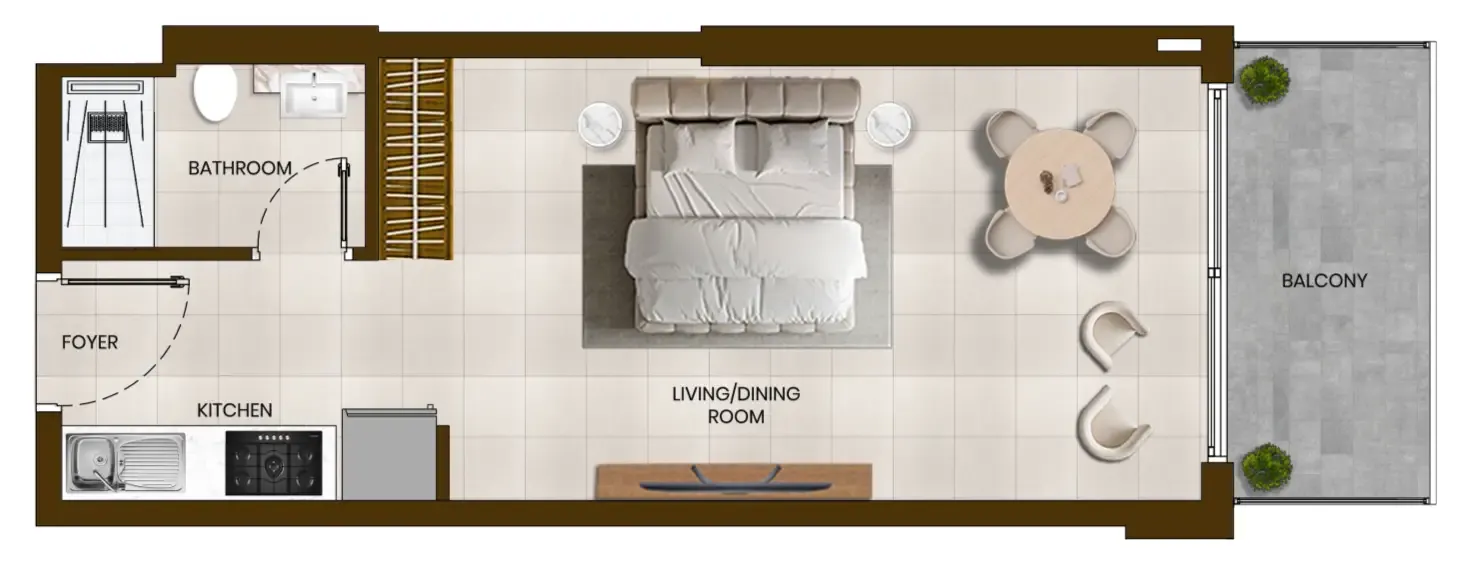 Butterfly Towers Studio floor plan, 433 sqft