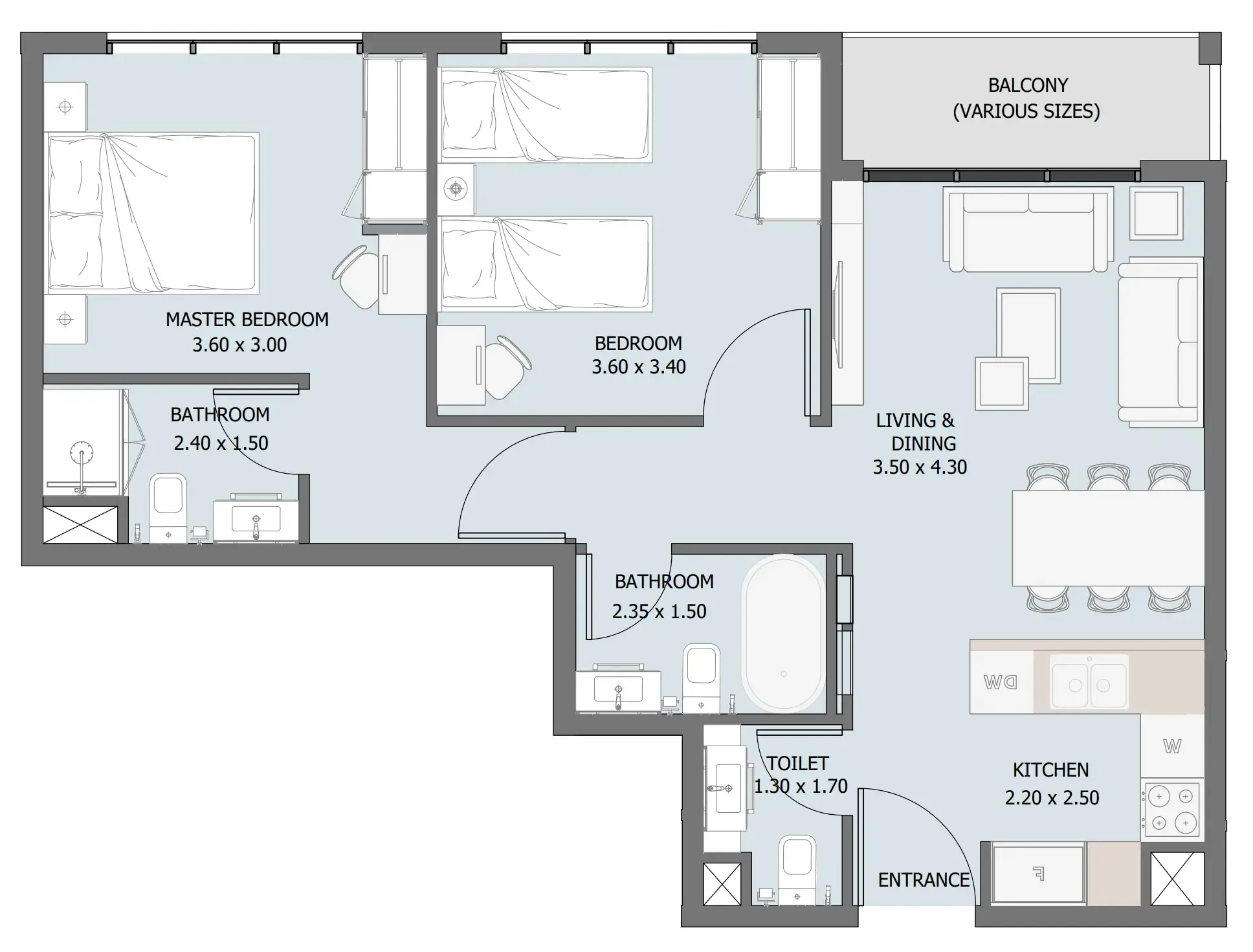 Verdana III 2 bed floor plan, 782 sqft