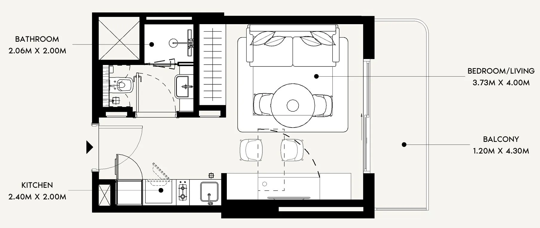 Azizi David Studio floor plan, 336 sqft