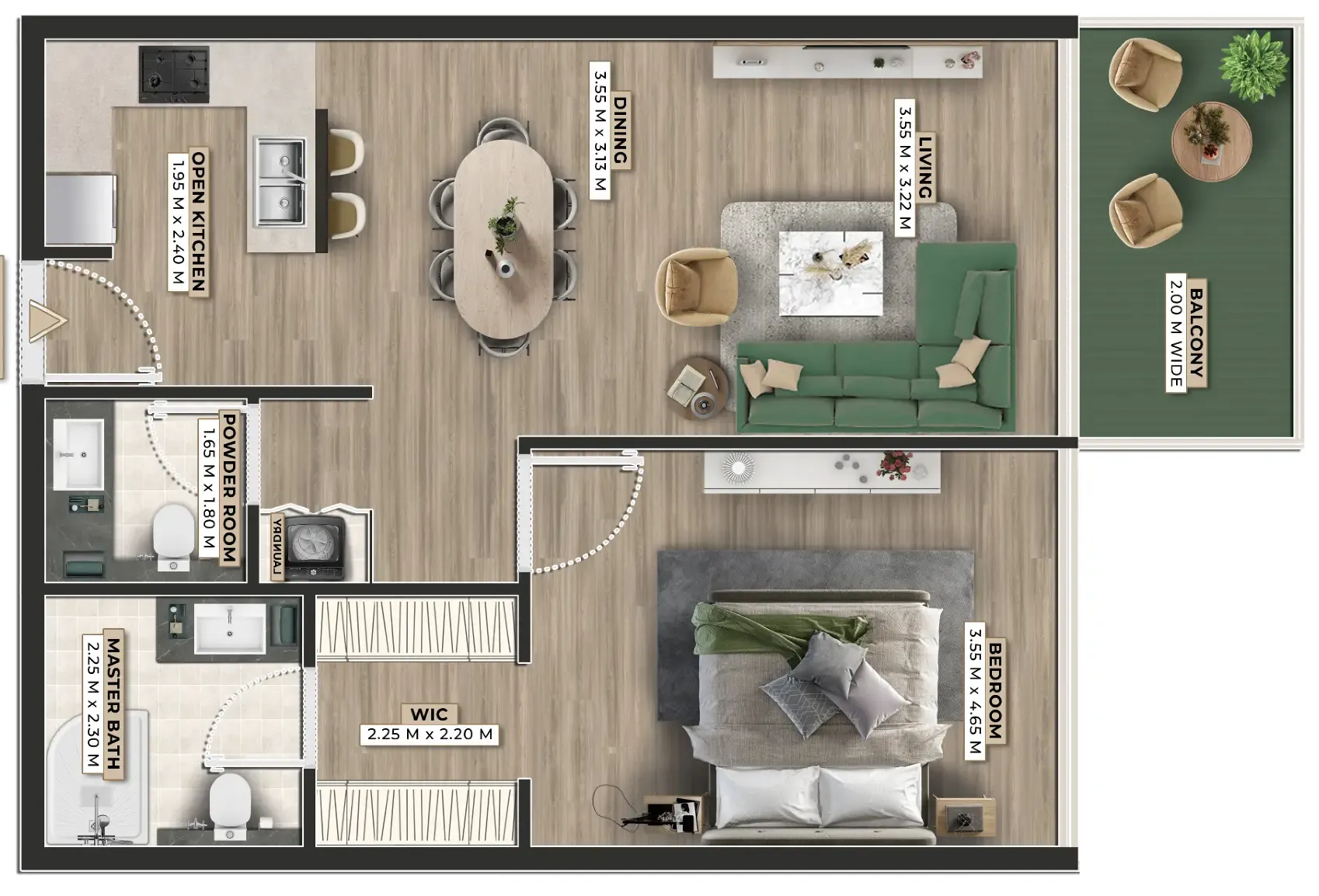 Firoza 1 bed floor plan, 836 sqft