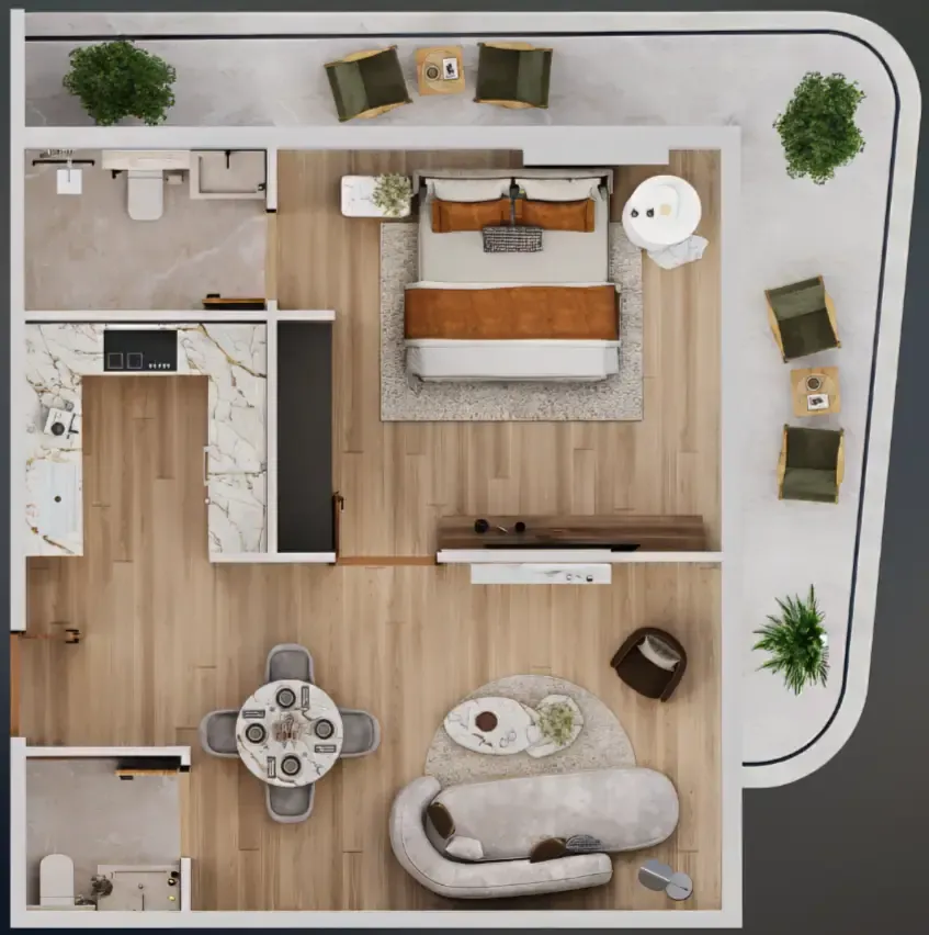 Nuve by Zoya 1 bed floor plan, 1,105 sqft