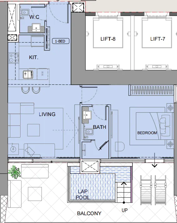 One by Binghatti 1 bed floor plan, 1,042 sqft