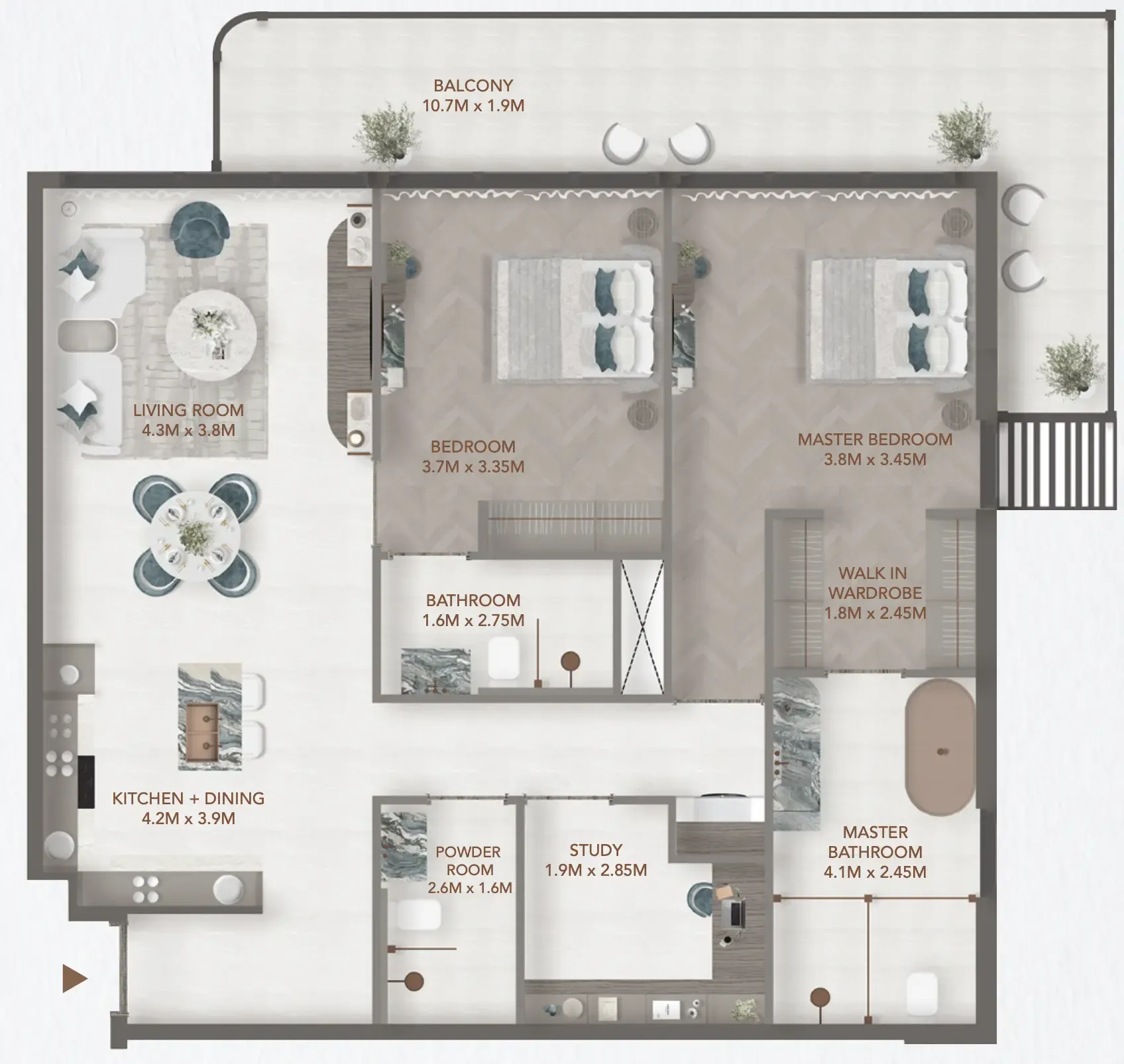 241 Waterside 2 bed floor plan, 1,483 sqft