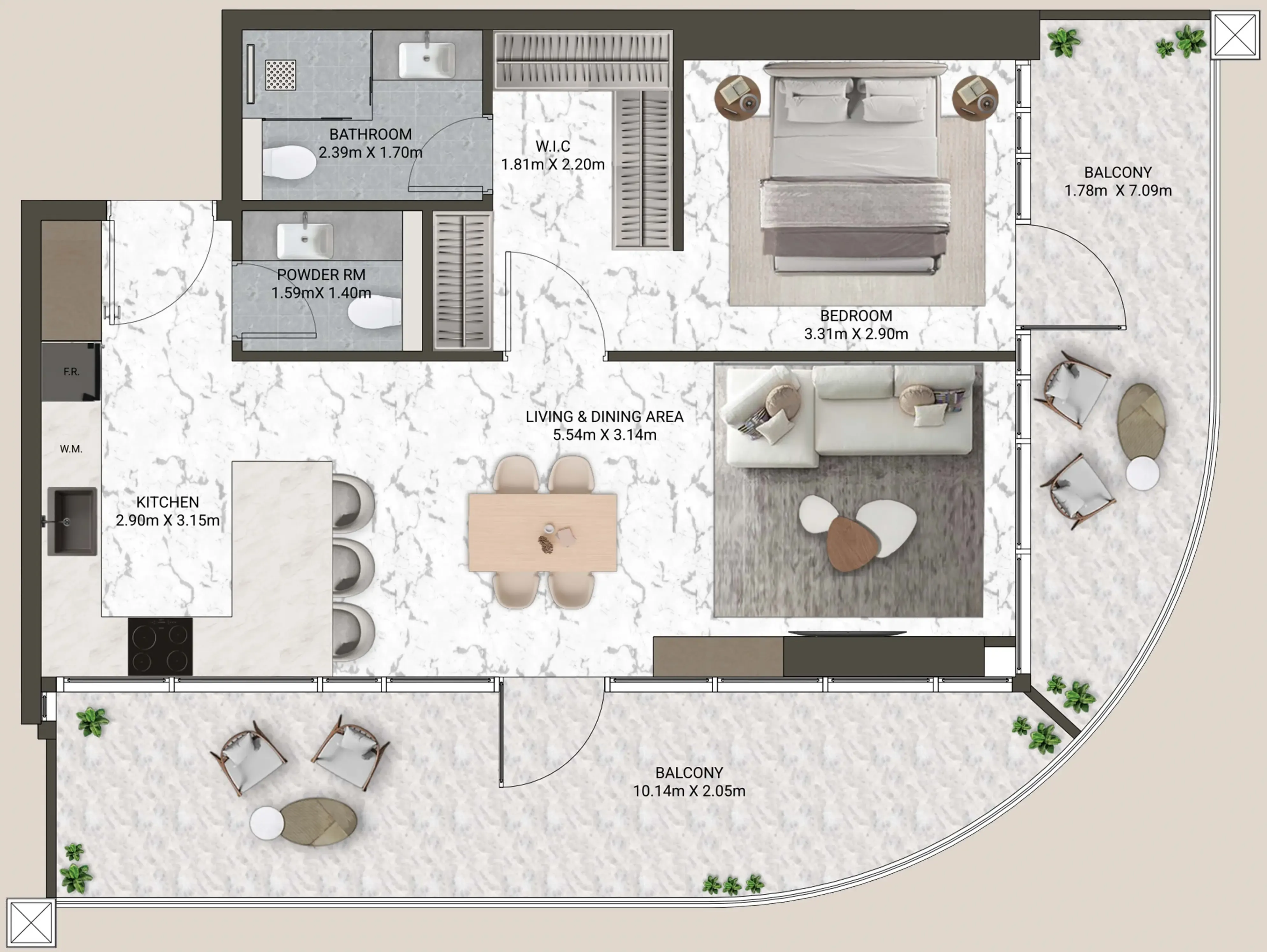 V-Suites 1 bed floor plan, 1,014 sqft