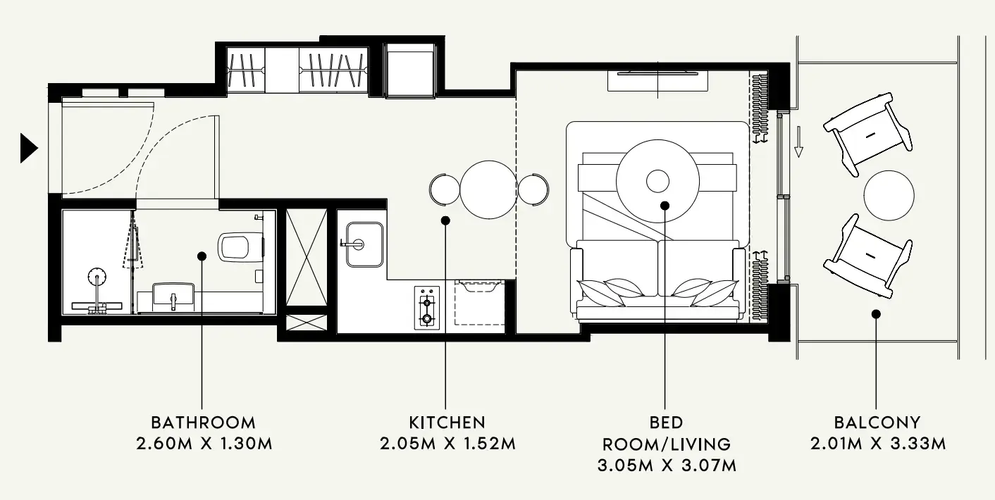 Azizi Venice Studio floor plan, 383 sqft