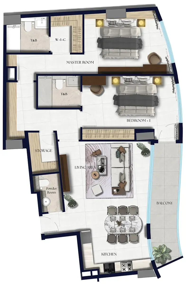 Xenia Residence 2 bed floor plan, 1,325 sqft