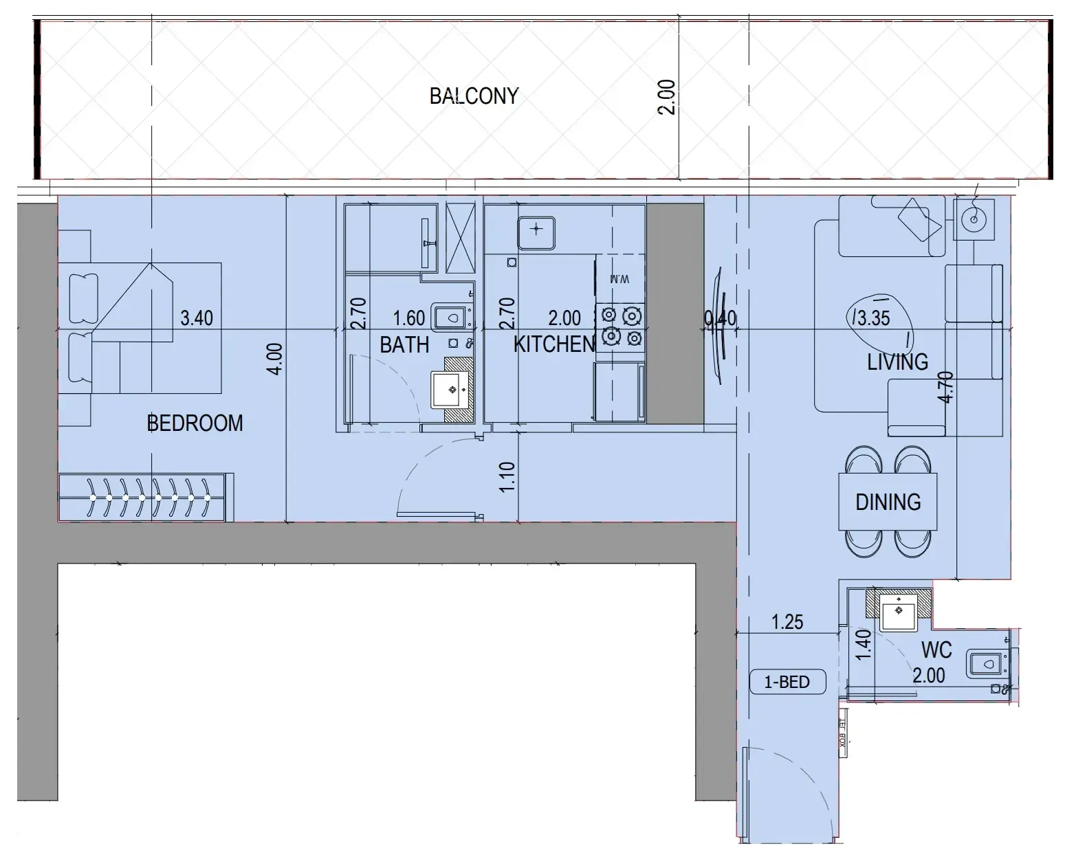 Binghatti Sky Terraces 1 bed floor plan, 934 sqft