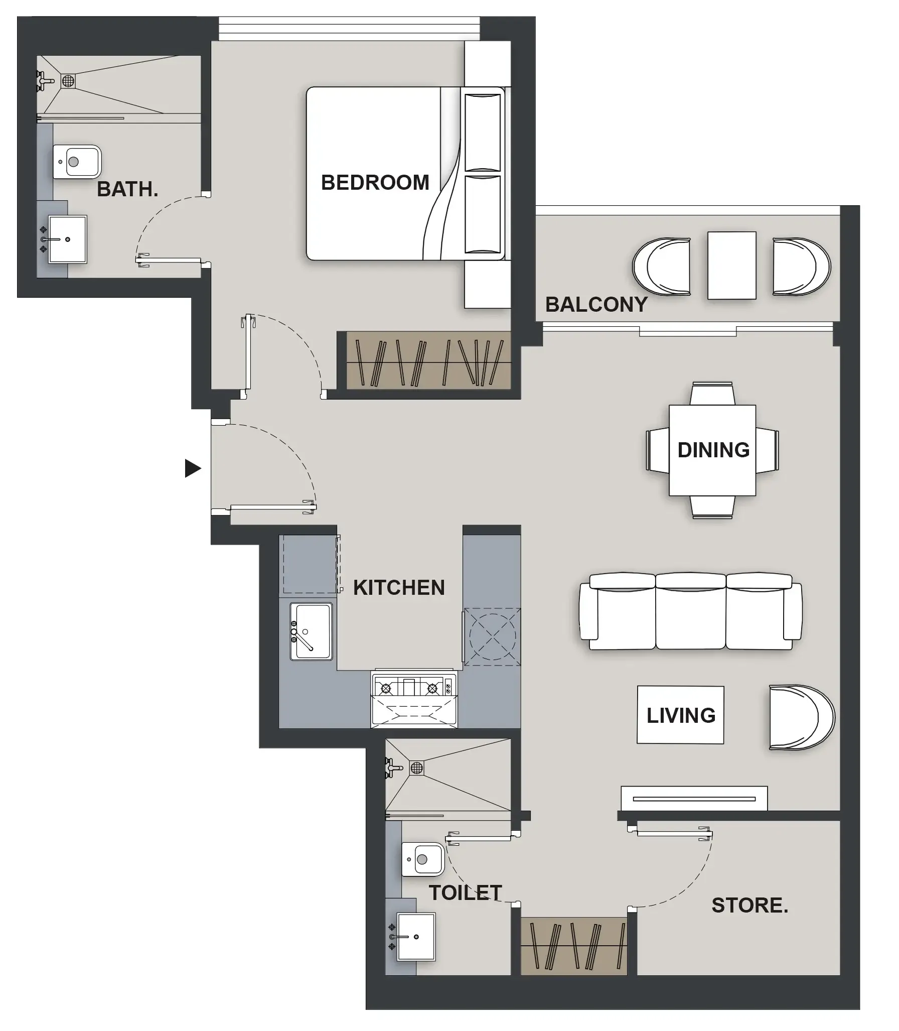 Maison Elysee III 1 bed floor plan, 627 sqft
