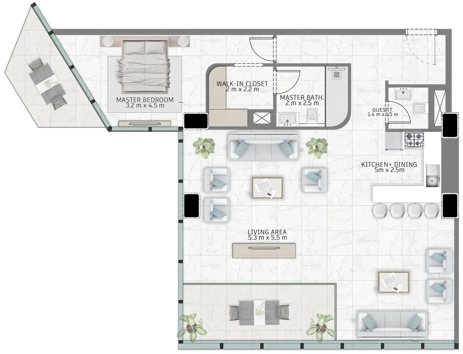 Al Habtoor Tower 1 bed floor plan, 1,215 sqft