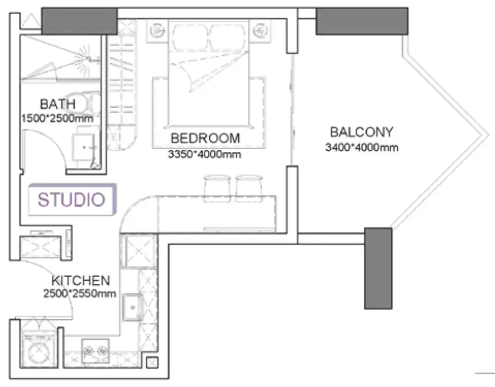 Listone Residence Studio floor plan, 416 – 419 sqft