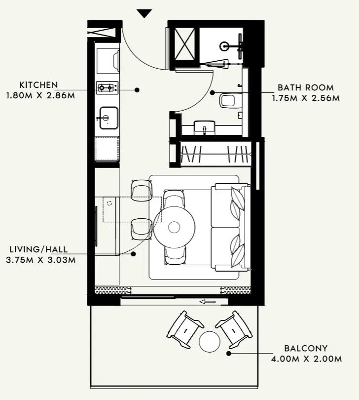 Azizi Venice Studio floor plan, 364 sqft