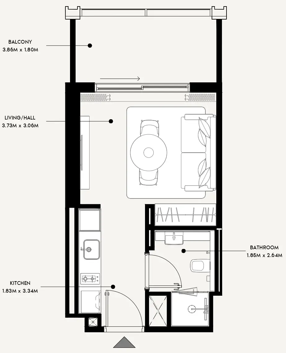 Azizi Venice Studio floor plan, 354 sqft