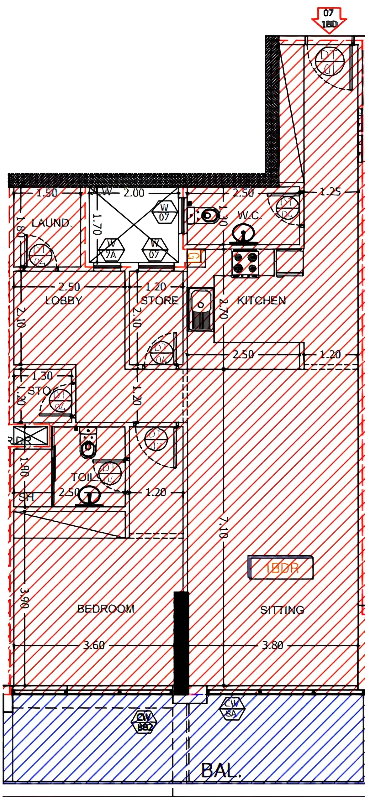 Sea View Residence 1 bed floor plan, 1,177 sqft