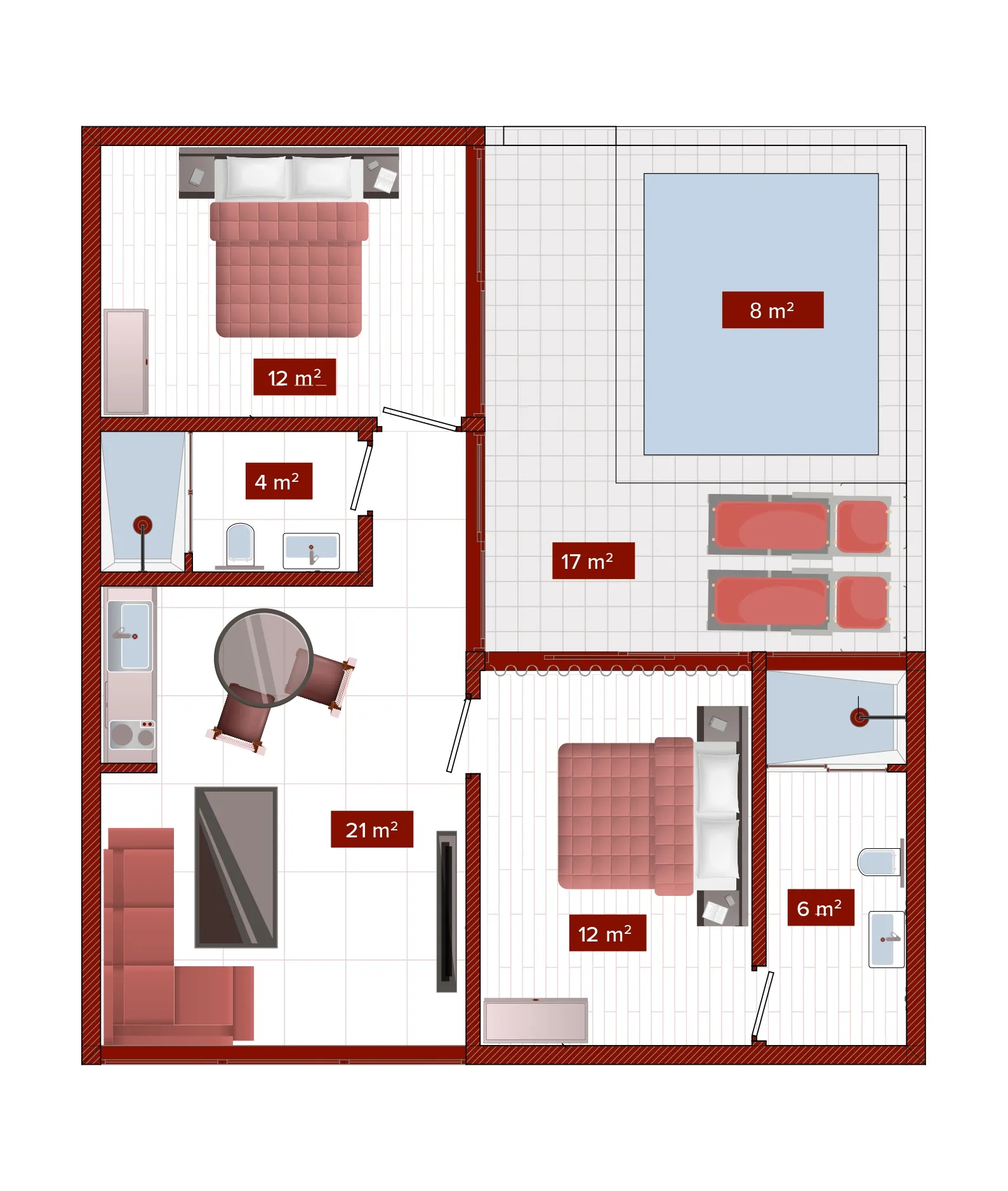 Teus Ramada Nusa Dua by Wyndham 2 bed floor plan, 850 sqft