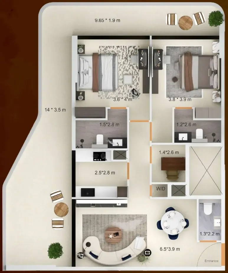 Symbolic Zen Residences 2 bed floor plan, 1,535 – 1,536 sqft
