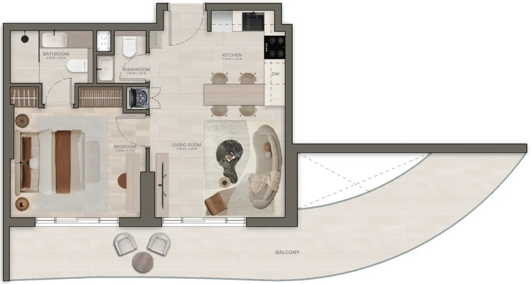 Stax 1 bed floor plan, 754 – 793 sqft