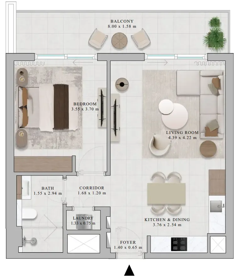 Rosehill 1 bed floor plan, 821 sqft