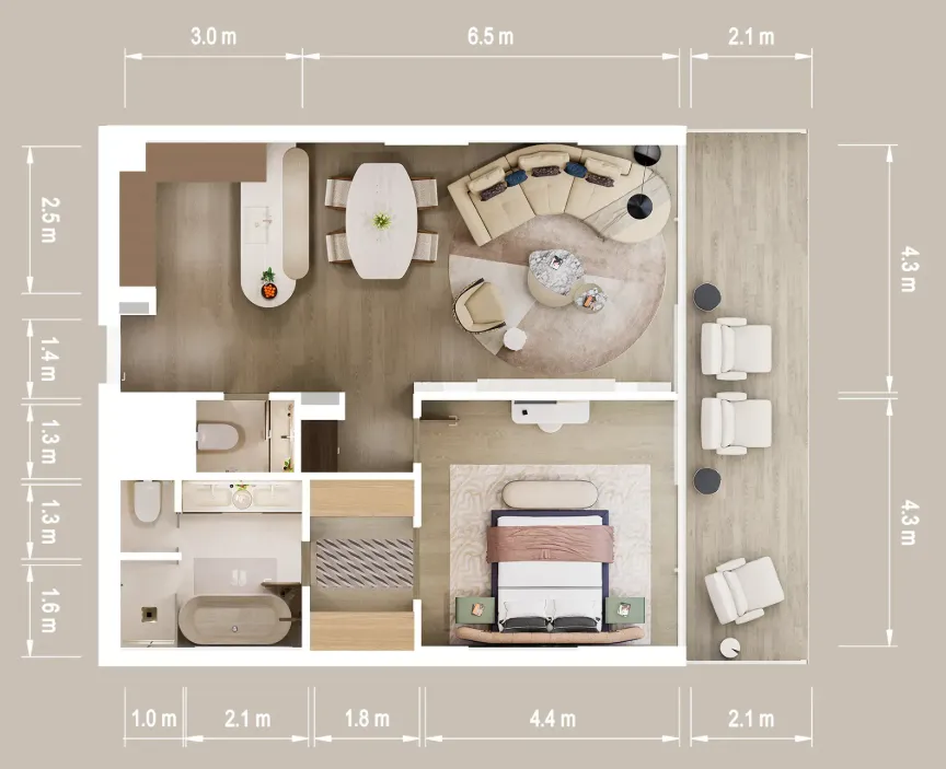 Mandarin Oriental Residences 1 bed floor plan, 1,084 sqft