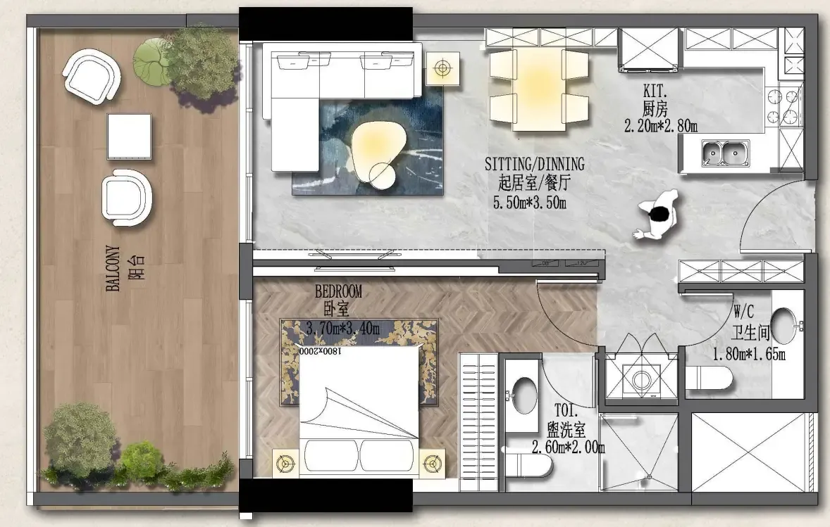 Forest City 2 1 bed floor plan, 866 – 893 sqft