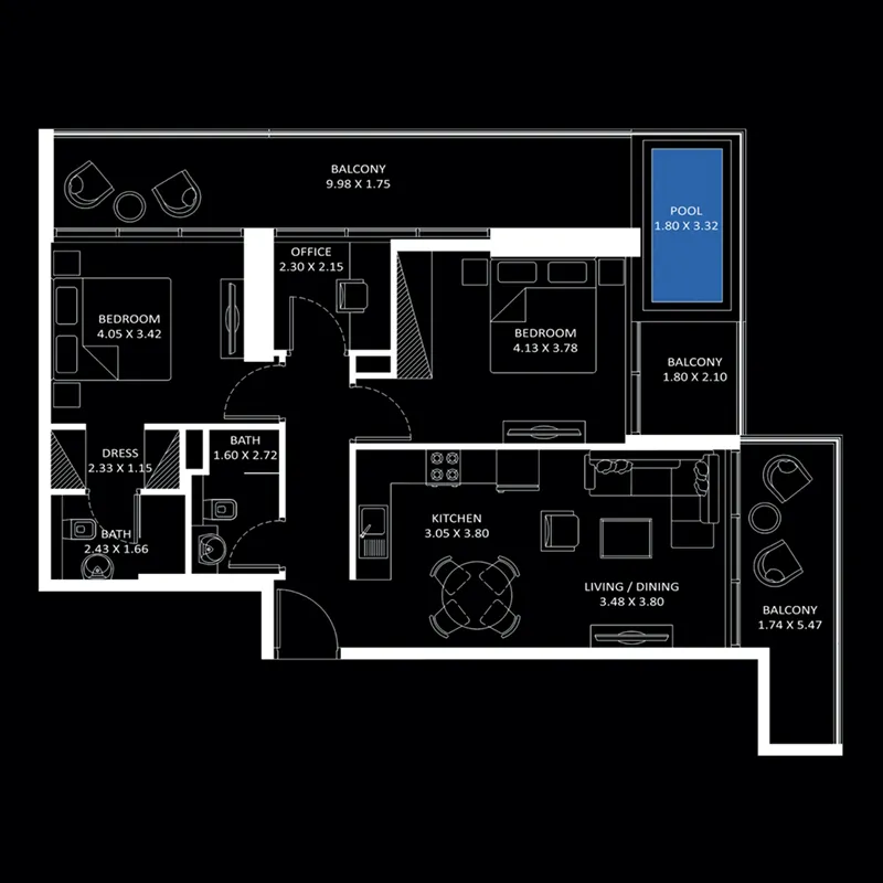 Elitz 2 2 bed floor plan, 1,216 sqft