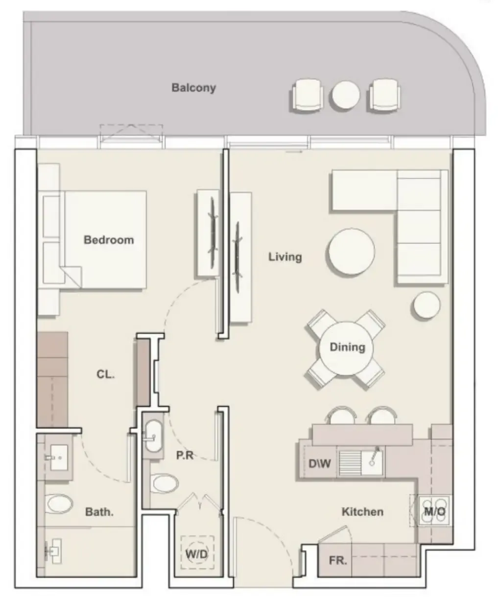 Portside Square 1 bed floor plan, 896 sqft