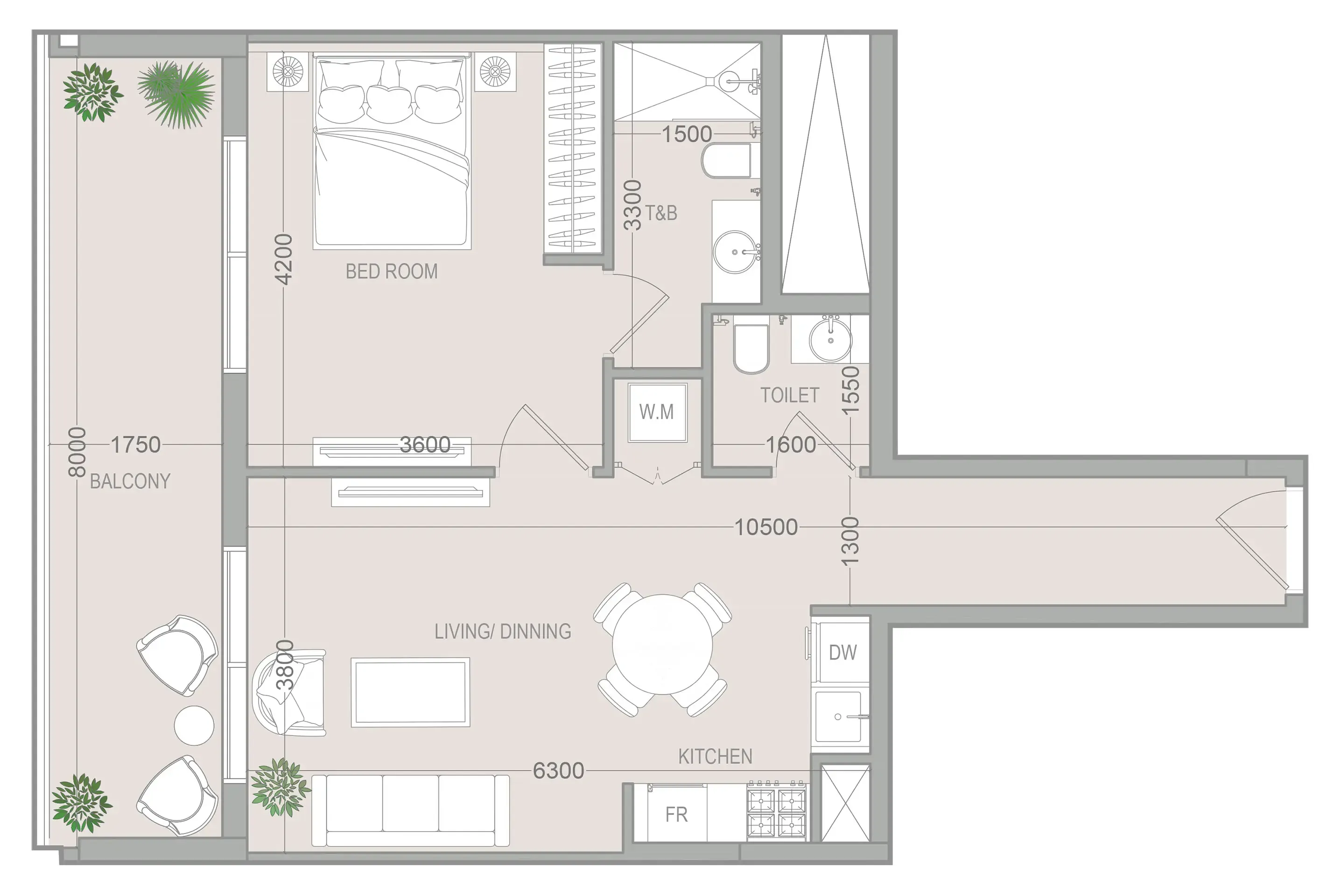 VERDAN1A 5 1 bed floor plan, 795 sqft