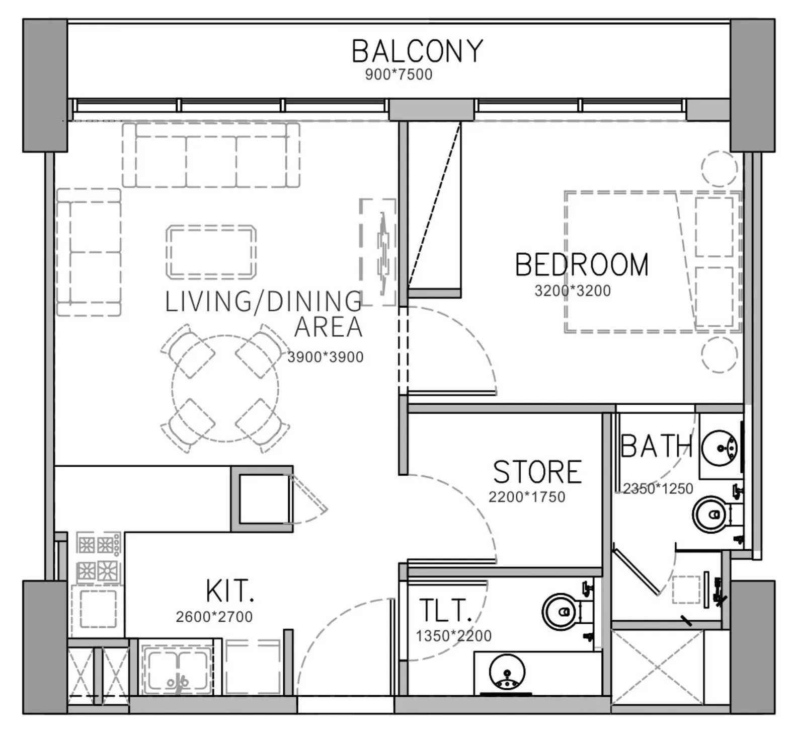 Stamn Yuni 1 bed floor plan, 642 sqft