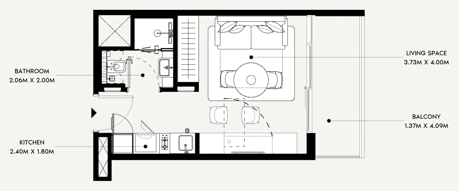 Azizi Leily Studio floor plan, 330 sqft