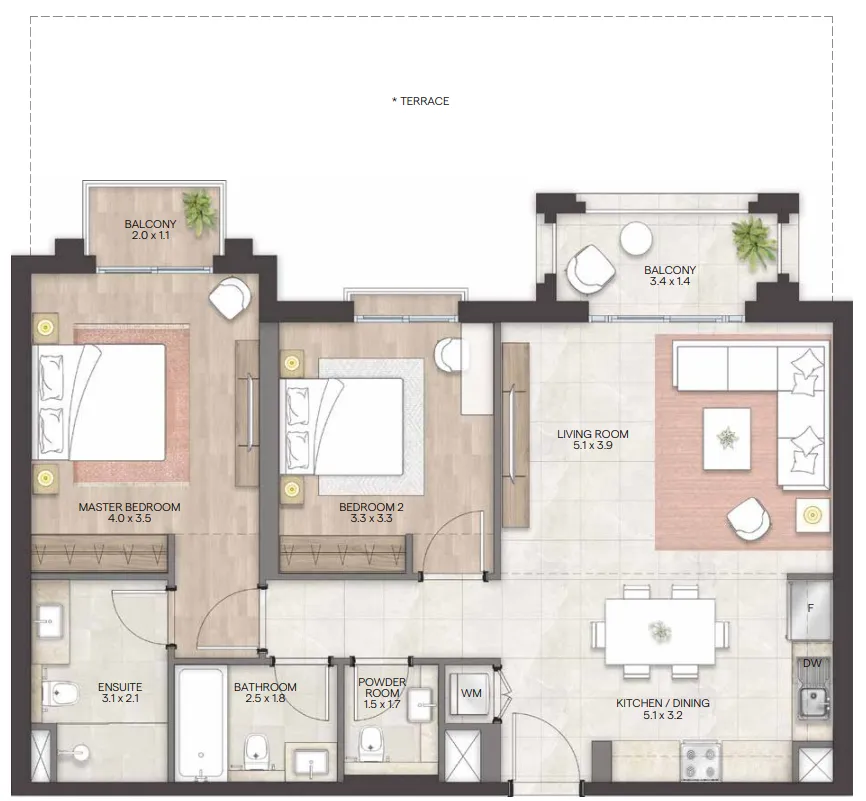 Bloom Living - Granada 2 bed floor plan, 1,063 – 1,411 sqft