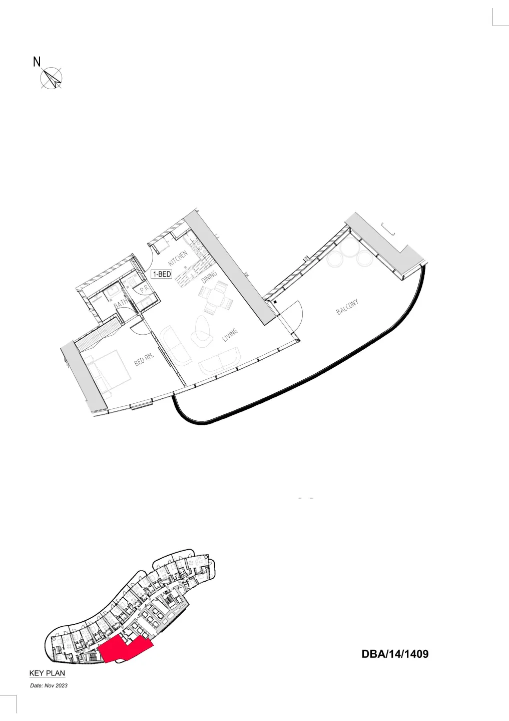 Damac Bay 1 bed floor plan, 1,304 sqft