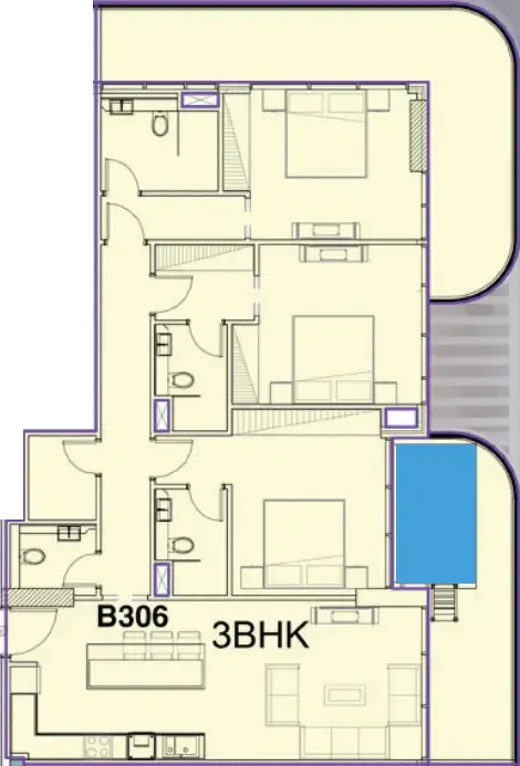 Ocean Pearl 1 and 2 3 bed floor plan, 1,674 – 1,765 sqft