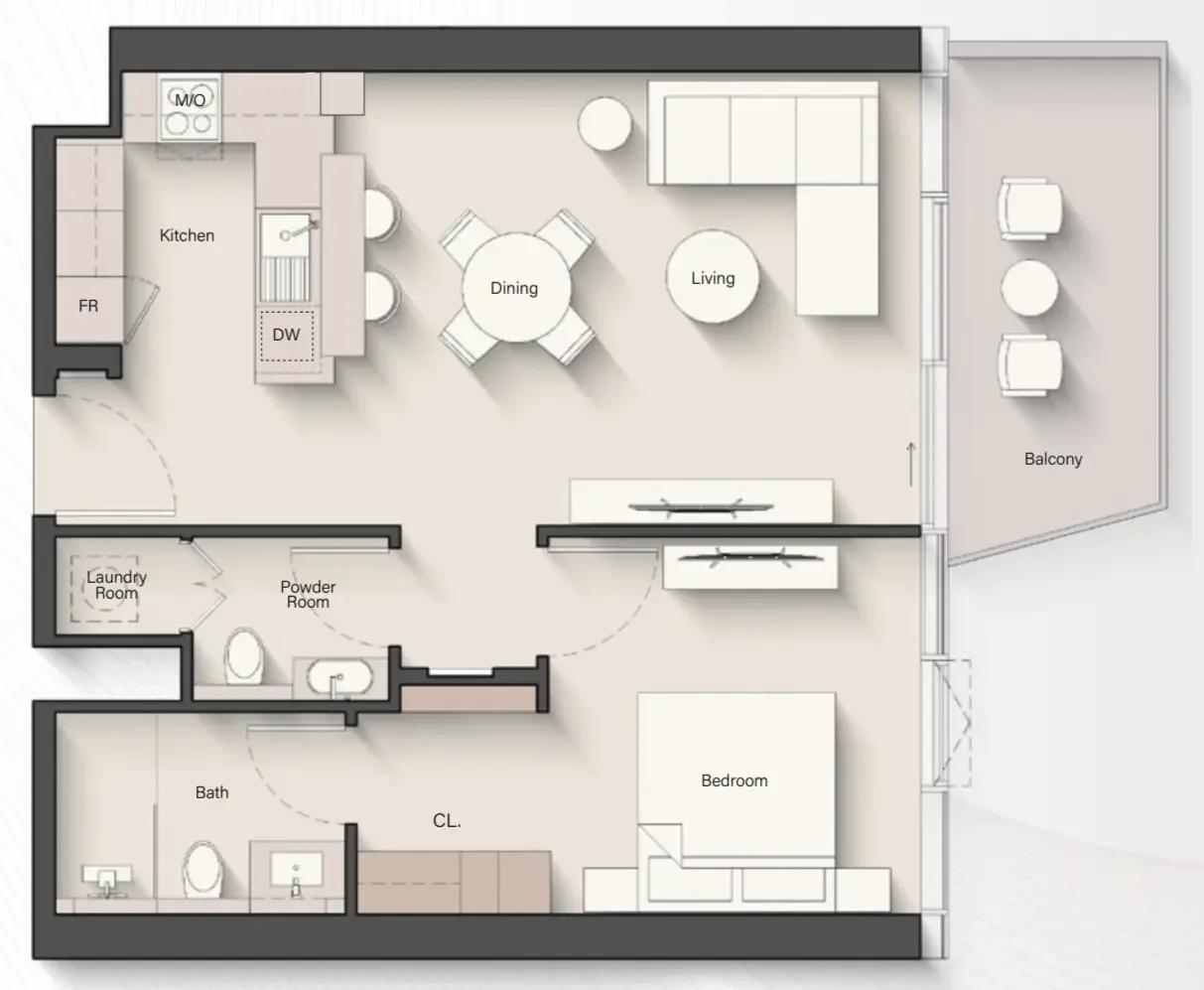 Portside Square 1 bed floor plan, 793 sqft