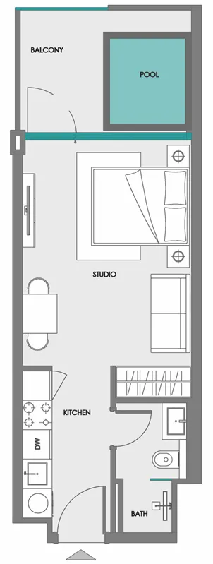 Samana Boulevard Heights Studio floor plan, 383 – 427 sqft