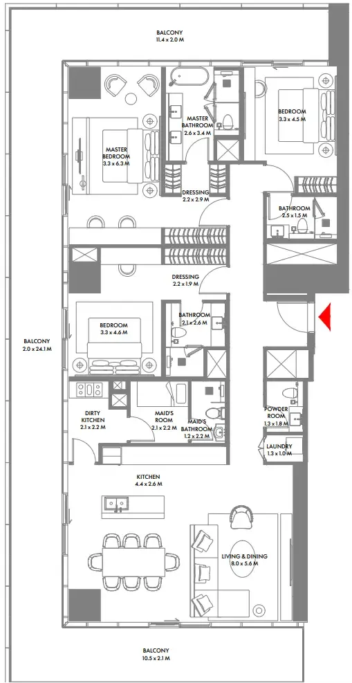 W The Residences by Arada 3 bed floor plan, 2,734 sqft