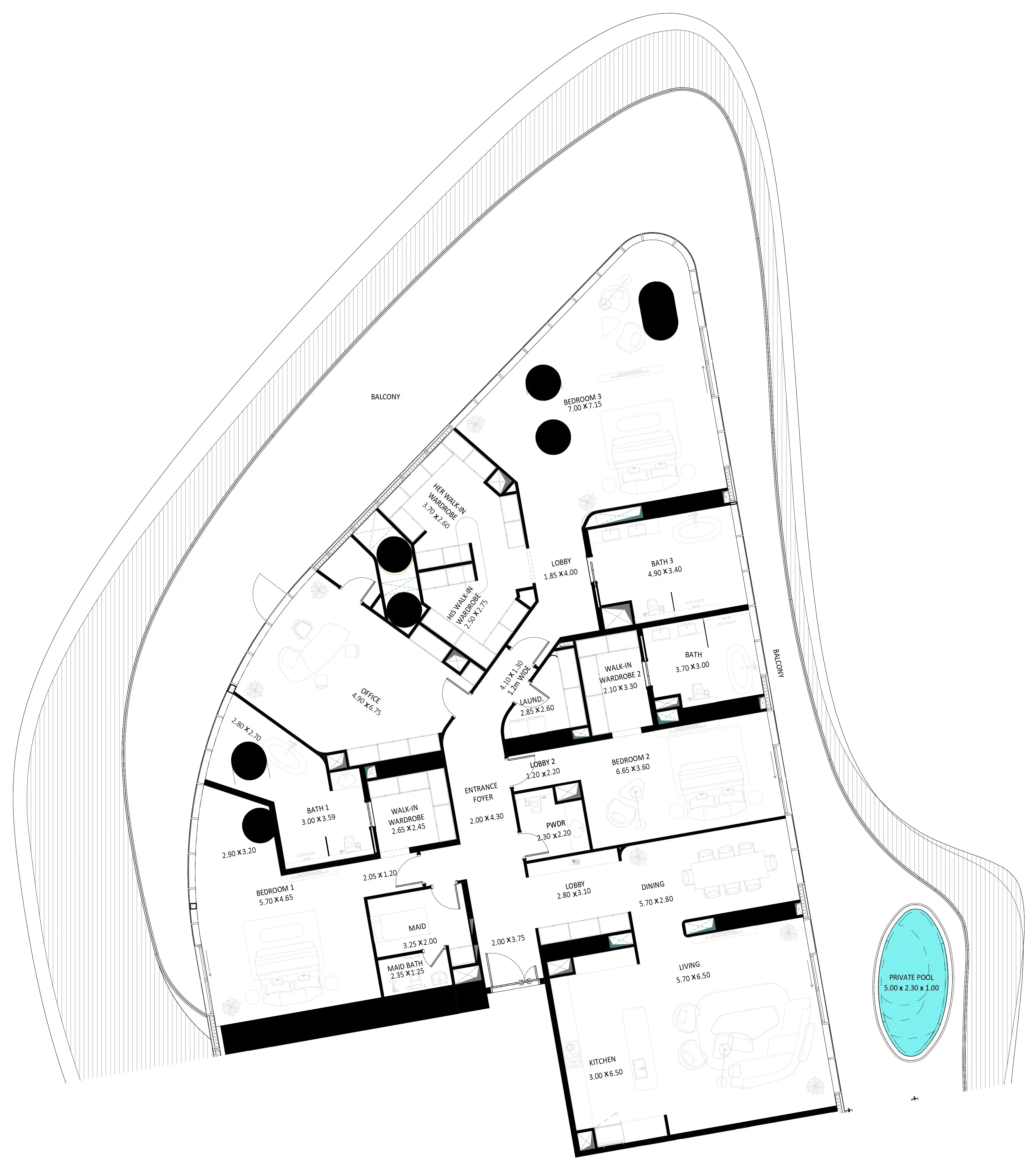 Bugatti Residences by Binghatti 3 bed floor plan, 6,705 sqft