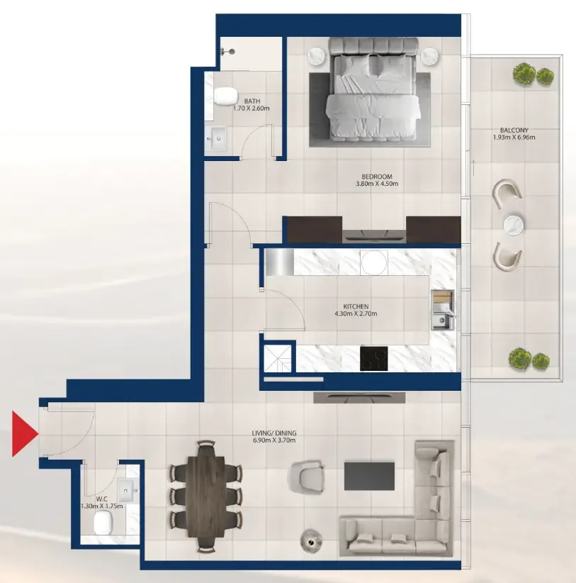 Al Vista 1 bed floor plan, 1,003 sqft