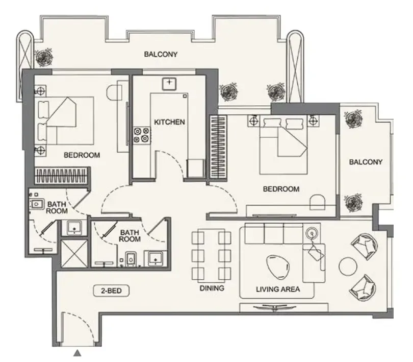 Binghatti Wraith 2 bed floor plan, 1,116 – 1,183 sqft