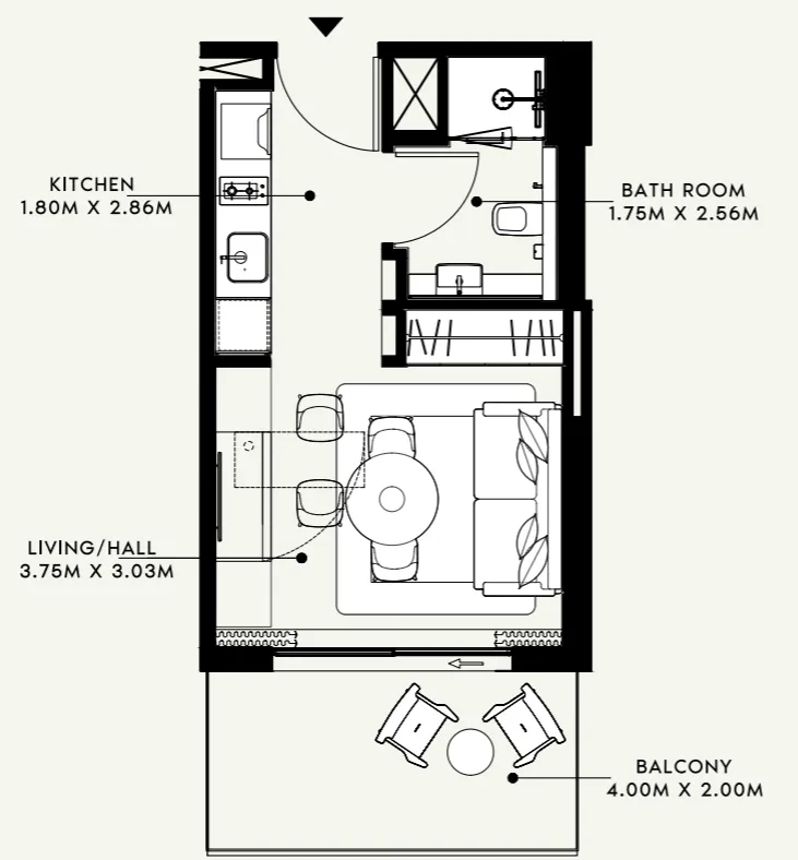 Azizi Venice Studio floor plan, 364 sqft