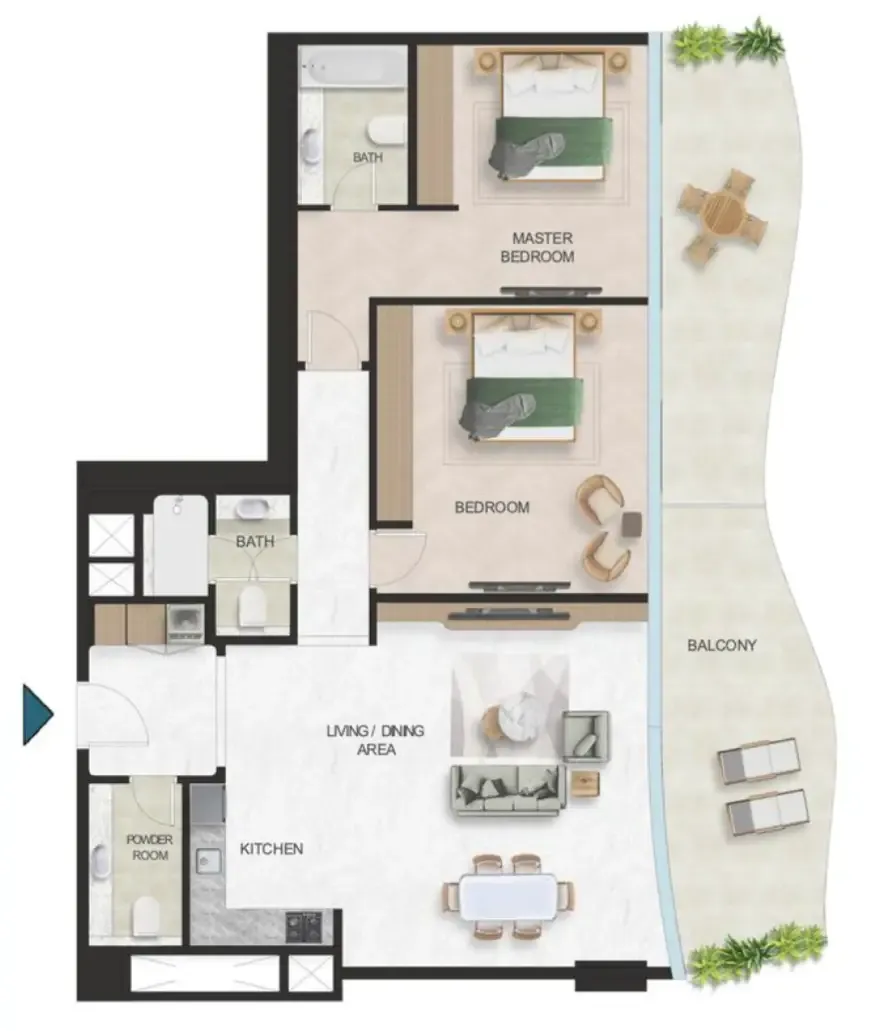 Oystra 2 bed floor plan, 1,666 sqft