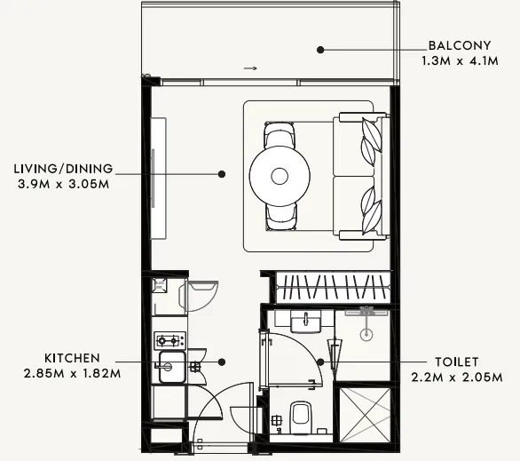 Azizi Milan Studio floor plan, 330 sqft