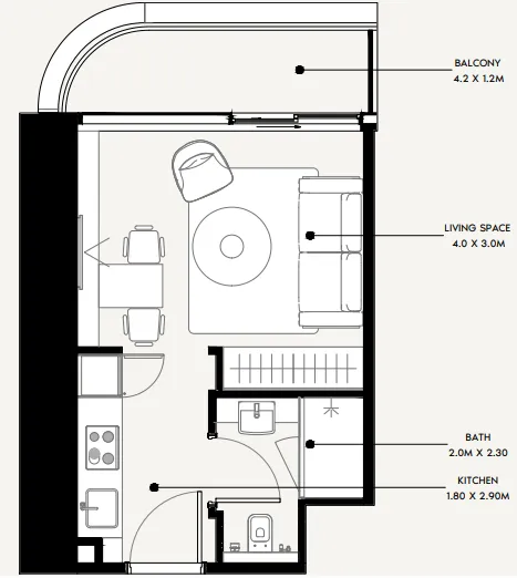 Azizi Milan Studio floor plan, 342 sqft